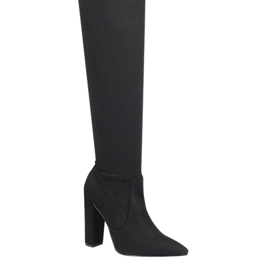 Black Over The Knee Boots Pointed Toe - Picture 6 of 7